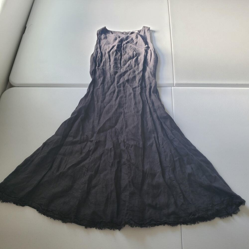 COSMO Dress Women XS Brown 100% Linen Smocked Midi Sundress Made In Italy Fringe